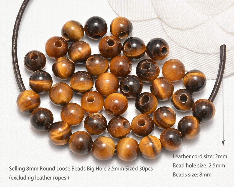 AD Beads Natural Gemstone 8mm Round Loose Beads Big Hole 2.5mm Sized 40pcs (Yellow Tiger's Eye) - Image 2